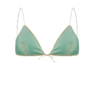Oseree Brand Women's size Medium Basic Seam Green & Gold Triangle Bikini Top